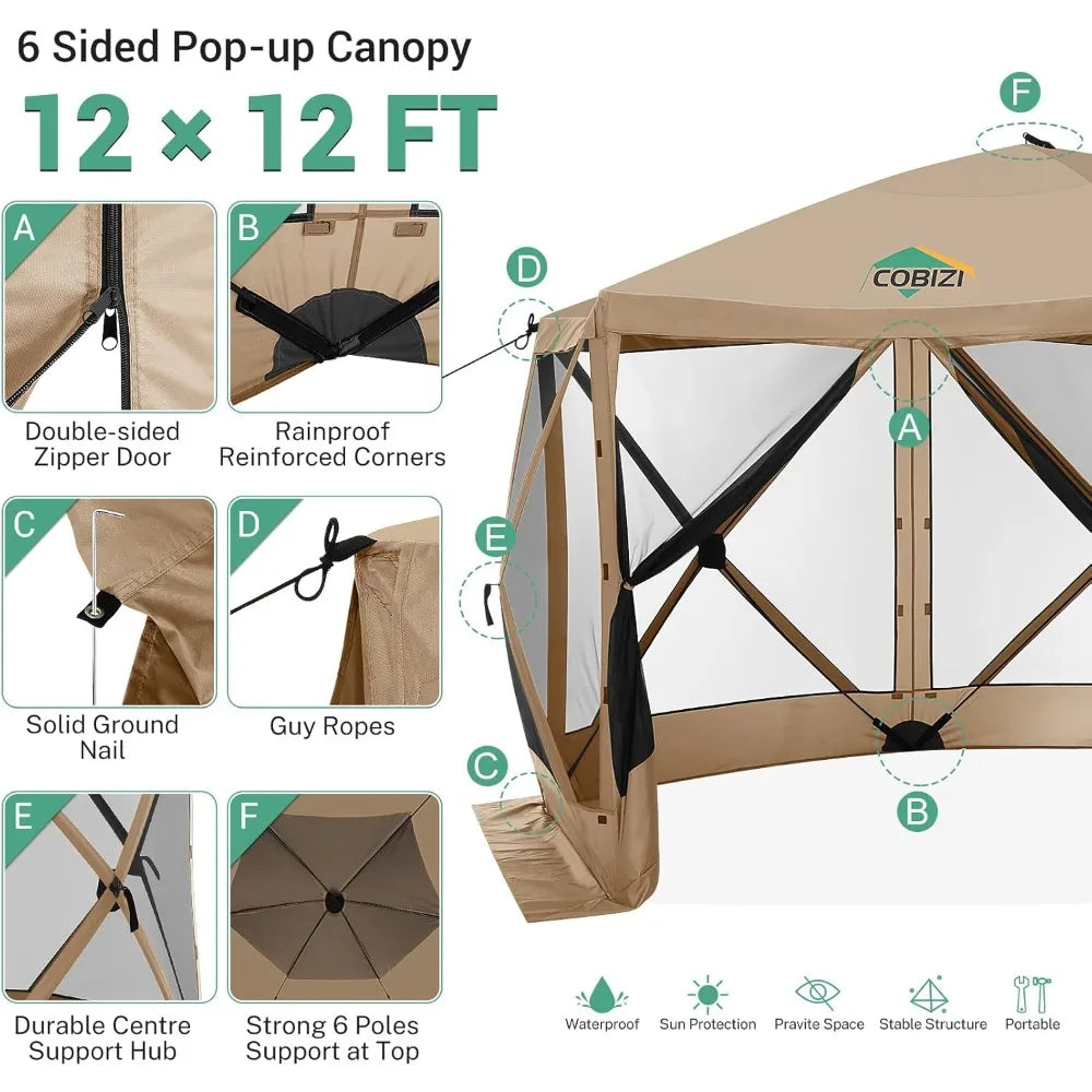 12x12ft Pop Up Gazebo Screen Tent Screen House for Outdoors