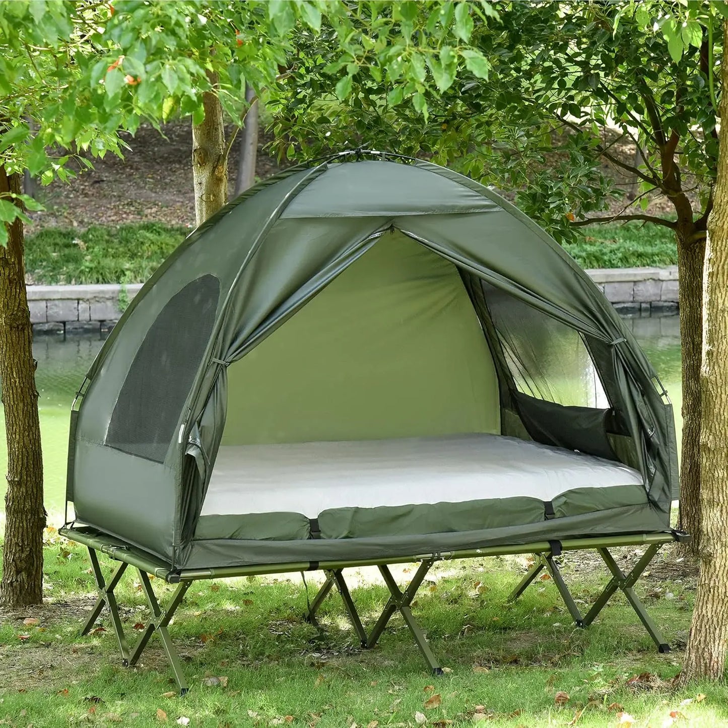 2 Person Foldable Camping Cot with Tent and Air Mattress