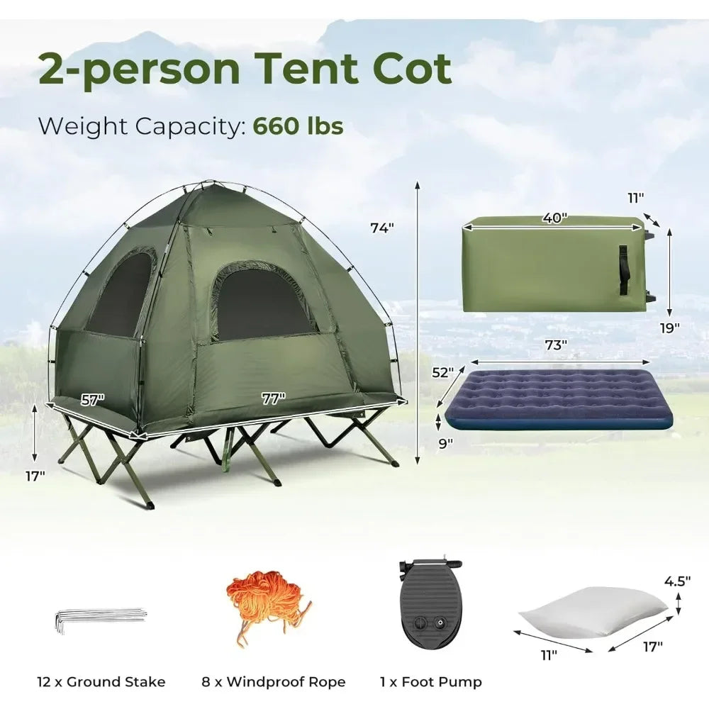 Tent Cot 5-in-1 Folding Camping Cot with Mattress Pillows