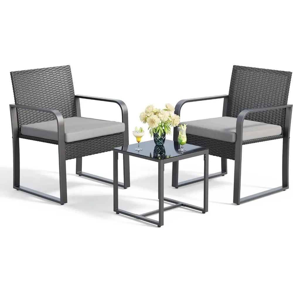 3 Pieces Patio Set Outdoor Wicker Furniture Sets