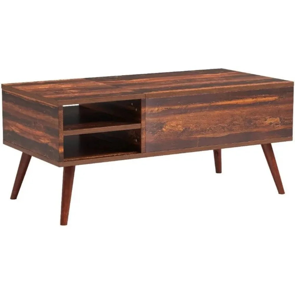 Wood Lift Top Coffee Table with Hidden Compartment and Adjustable Storage Shelf for Living Room