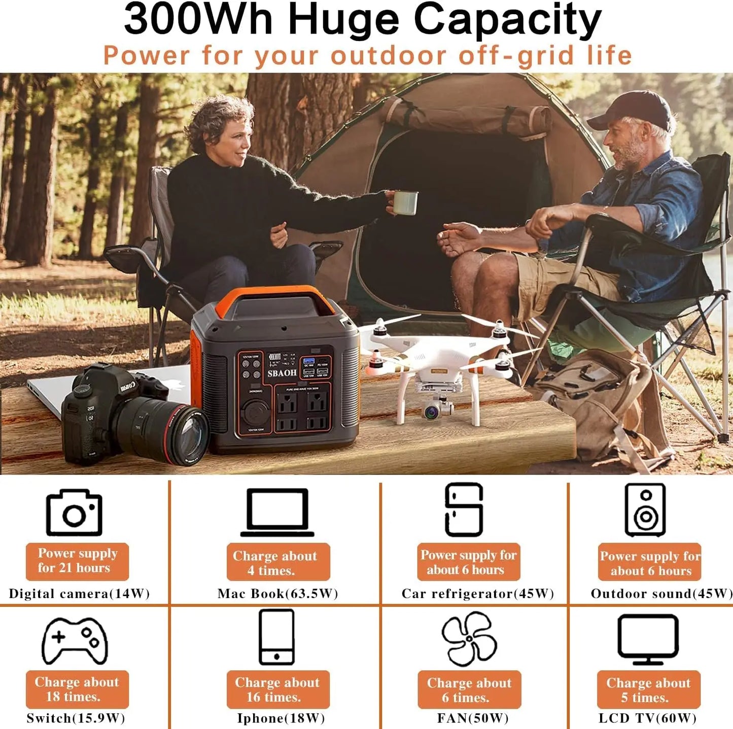 Portable Power Station 296Wh 20Ah 300W Solar Charger Emergency Battery Backup