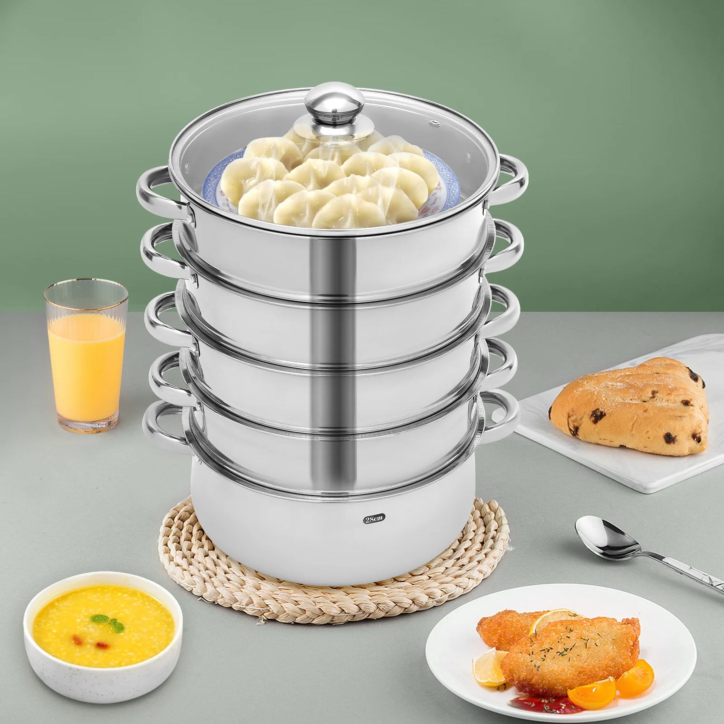 5 layer Silver 304 Stainless Steel Steam Cooker