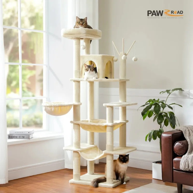 69" Cat Tree for Large Indoor Cats with Multi-Level Design