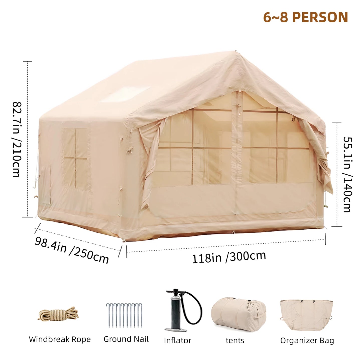 Inflatable Tent for Camping - 6-8 Person Quick Setup Tent