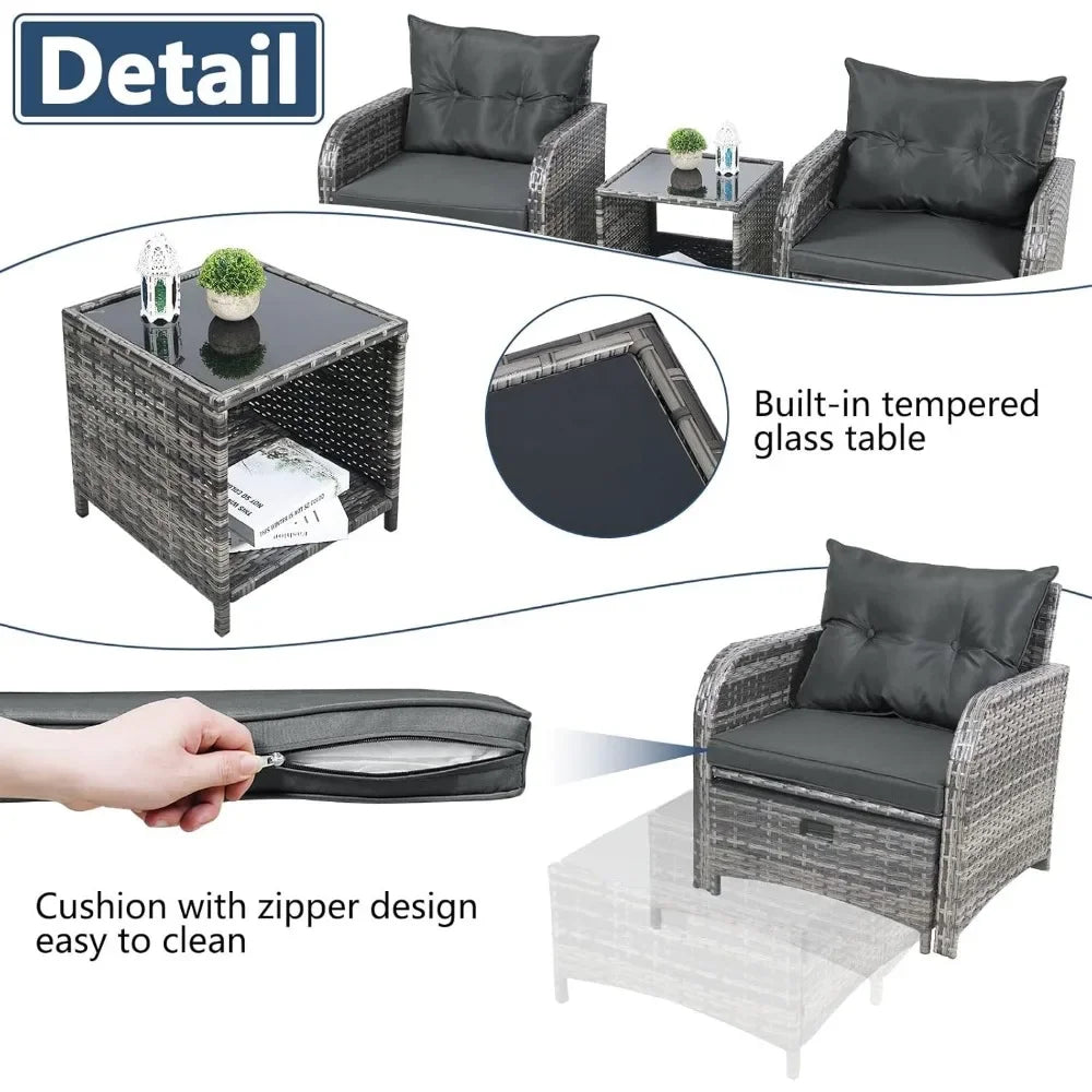 5 Pieces Wicker Outdoor Patio Chairs Set with Ottoman,