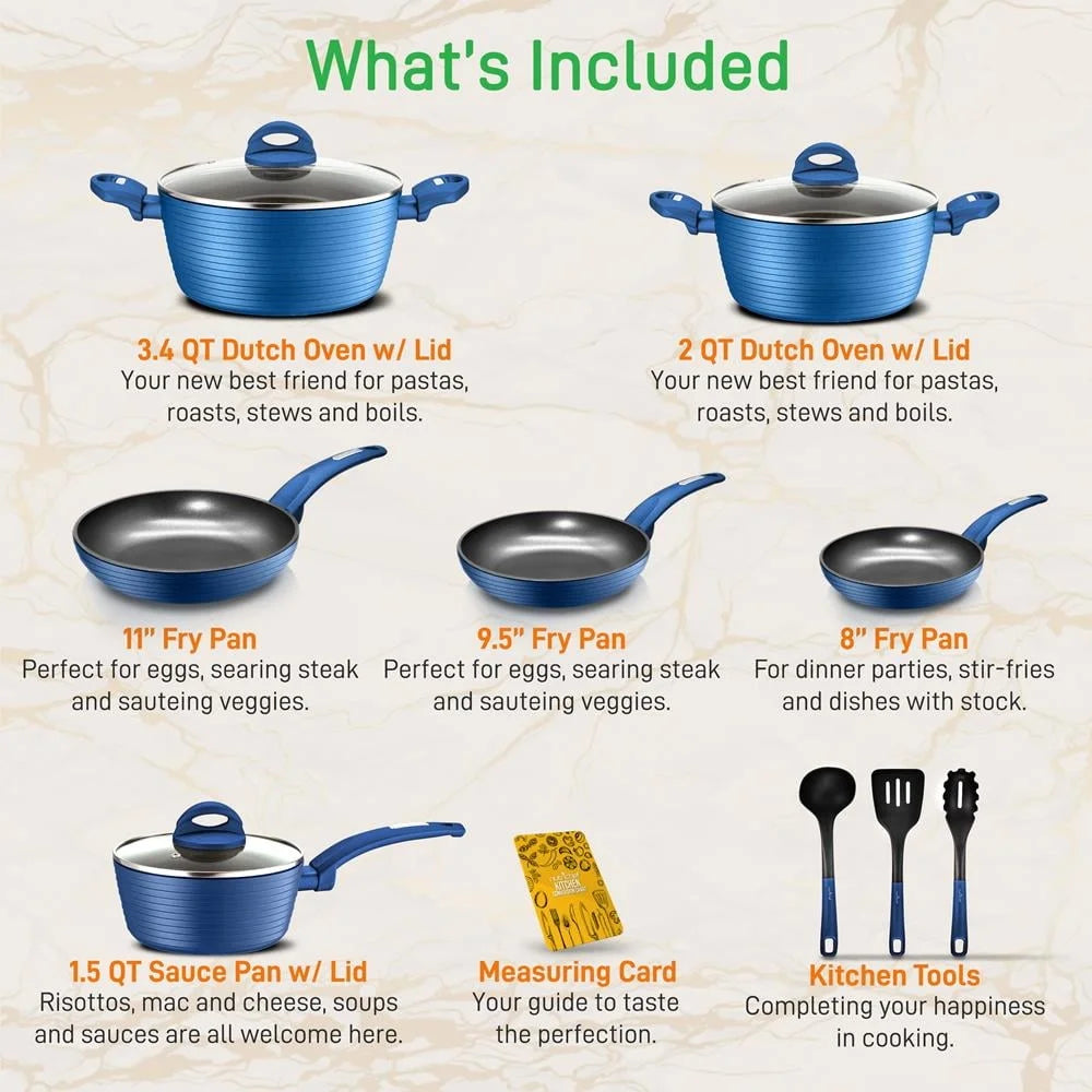 12pc Nonstick Cookware Set Cooking Pots Pans Kitchen Utensils Cookware Accessories Induction Compatible Heat Resistant Durable