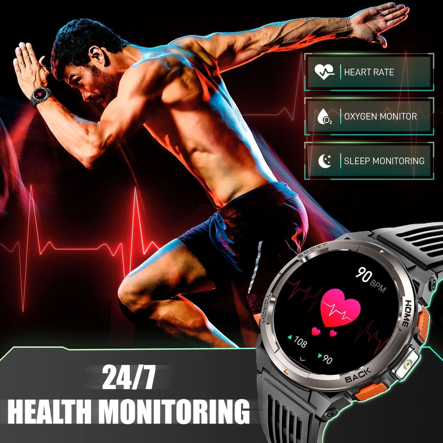 EIGIIS 1.45 Inch Smart Watch KE5 3ATM Waterproof Original Design with Activity Tracker and Leather Band