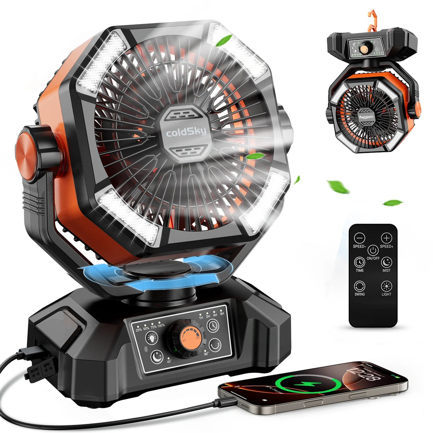 coldSky 20000mAh Battery Camping Fan with LED Lights