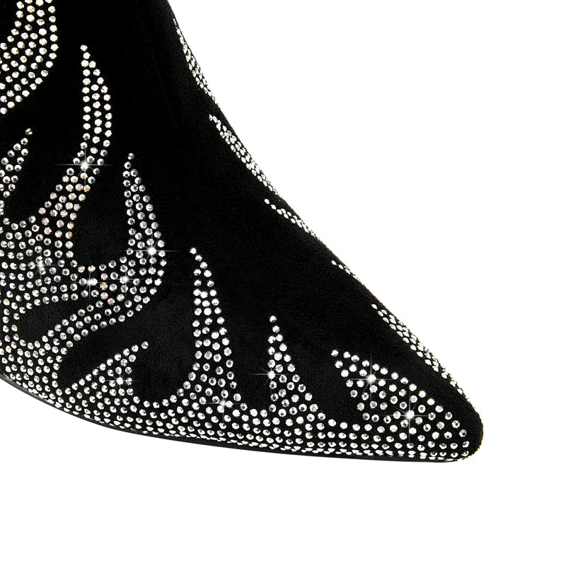 Kaky's New Pointed Rhinestone Wolf Teeth High Heel Women's Boots Large