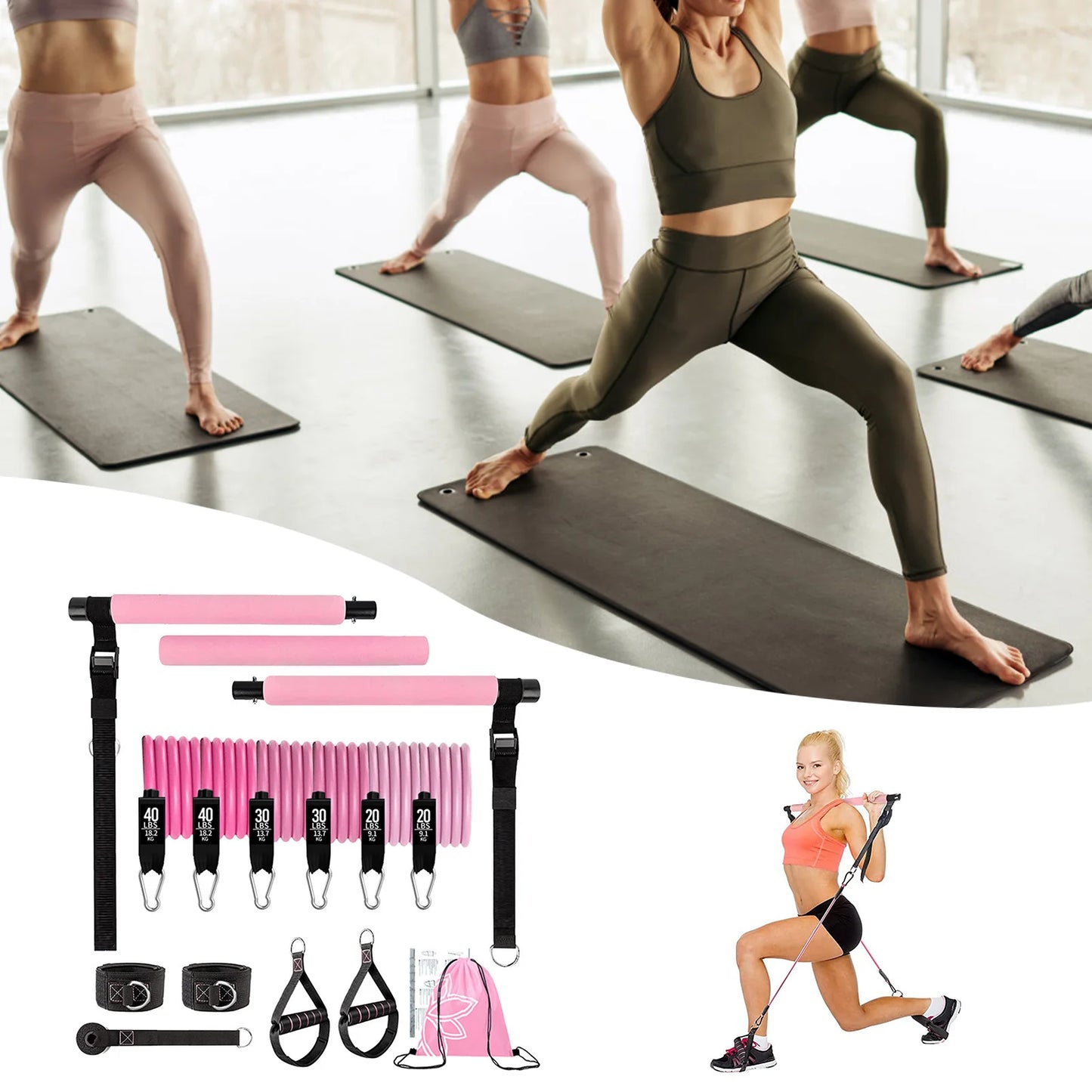 11pcs Portable Pilates Bar Exercise Kit Home