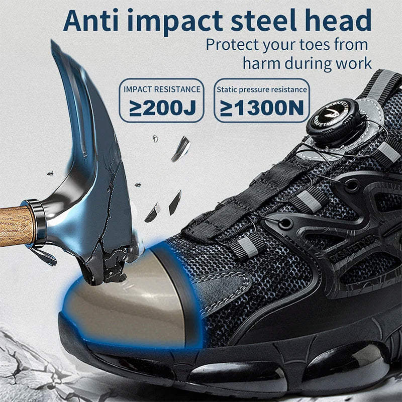 Slack Stab Proof Work Shoes With Elastic Buttons And Lace Up