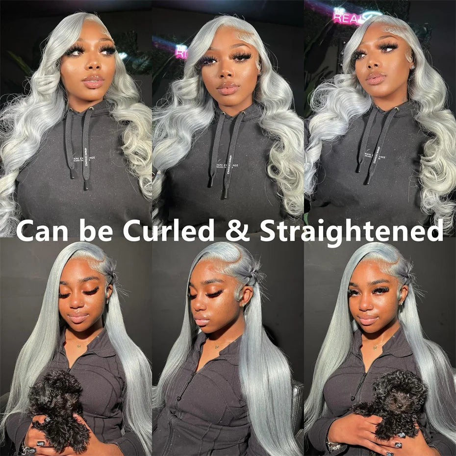 210 Density Silver Grey Body Wave Lace Wig Remy Human Hair