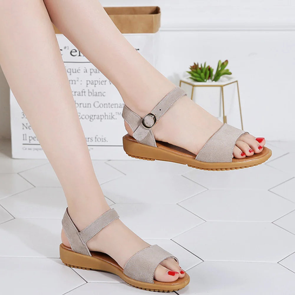 Women Fashion Flat Sandals Ankle Strap Buckle Casual Walking Sandals Open Toe Comfy Summer Footwear