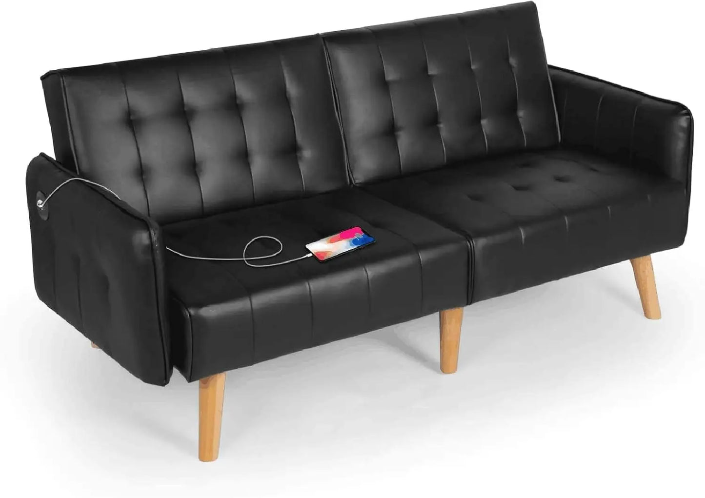 65“ Convertible Futon Sofa Bed w/ 2 USB