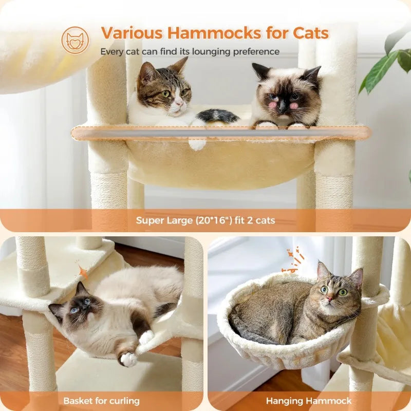 69" Cat Tree for Large Indoor Cats with Multi-Level Design