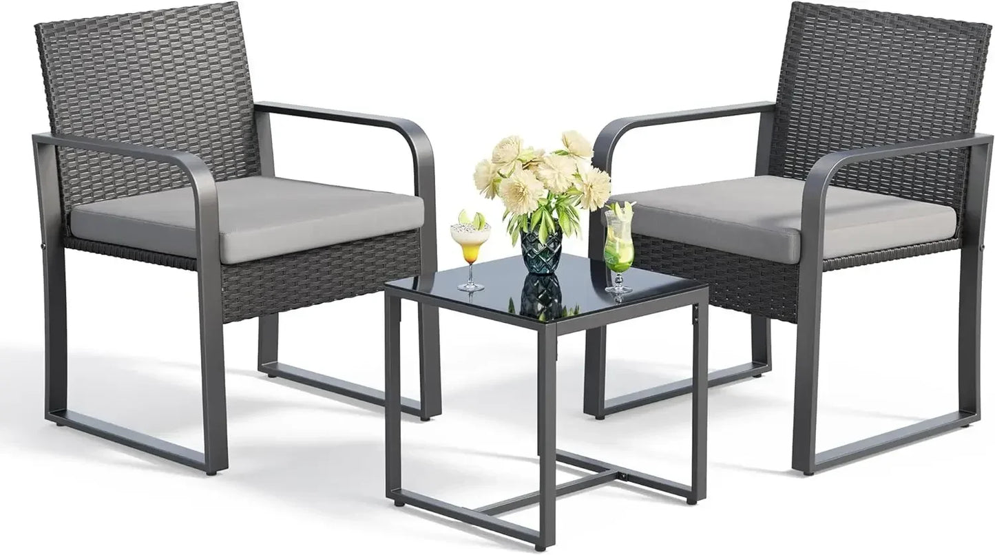 3 Pieces Patio Set Outdoor Wicker Furniture Sets