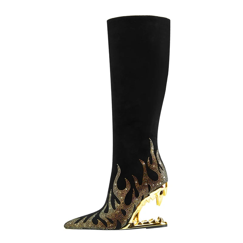 Kaky's New Pointed Rhinestone Wolf Teeth High Heel Women's Boots Large
