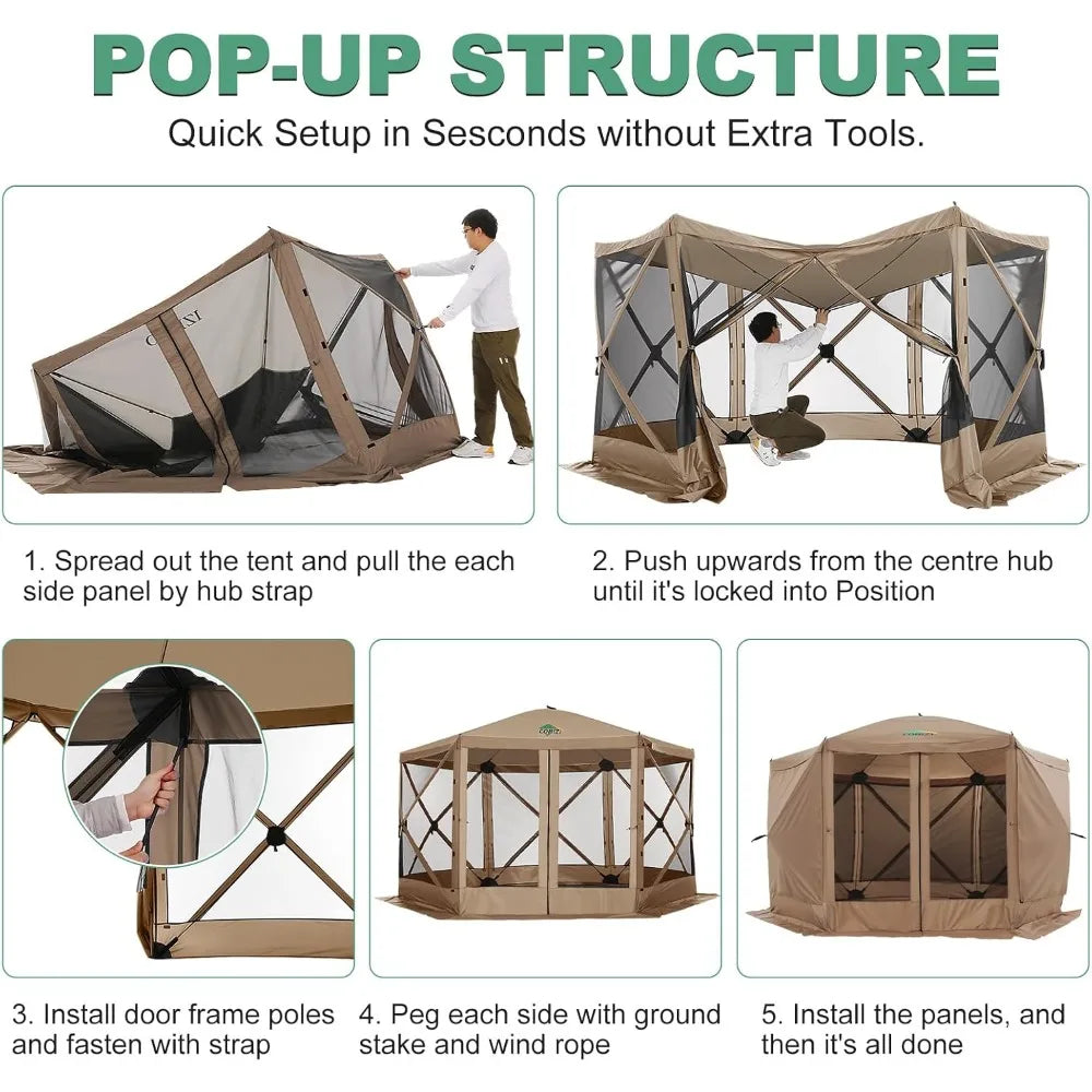 12x12ft Pop Up Gazebo Screen Tent Screen House for Outdoors