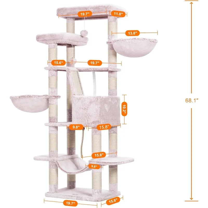 Cat Tree, 68 Inch Multi-Level Cat Tower for Indoor Cats