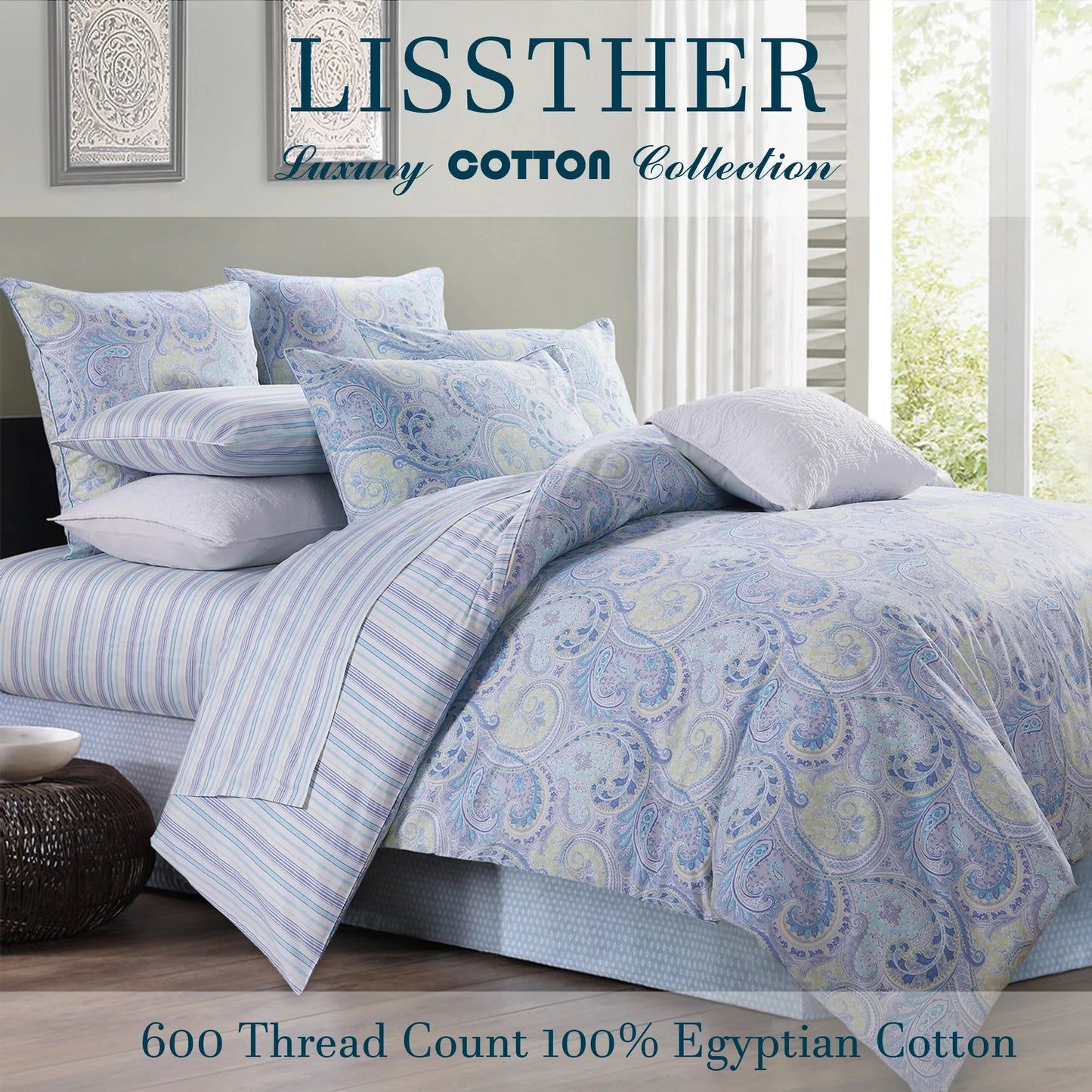 3pcs 600TC 100% Egyptian Cotton Duvet Cover Set,