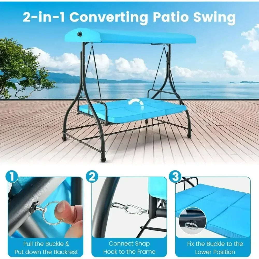 2-in-1 Convertible Patio Swing Bed with Removable Cushions