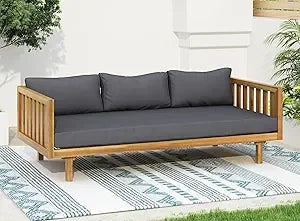 Outdoor 3 Seater Daybed, Acacia Wood Day Bed Couch Sofa