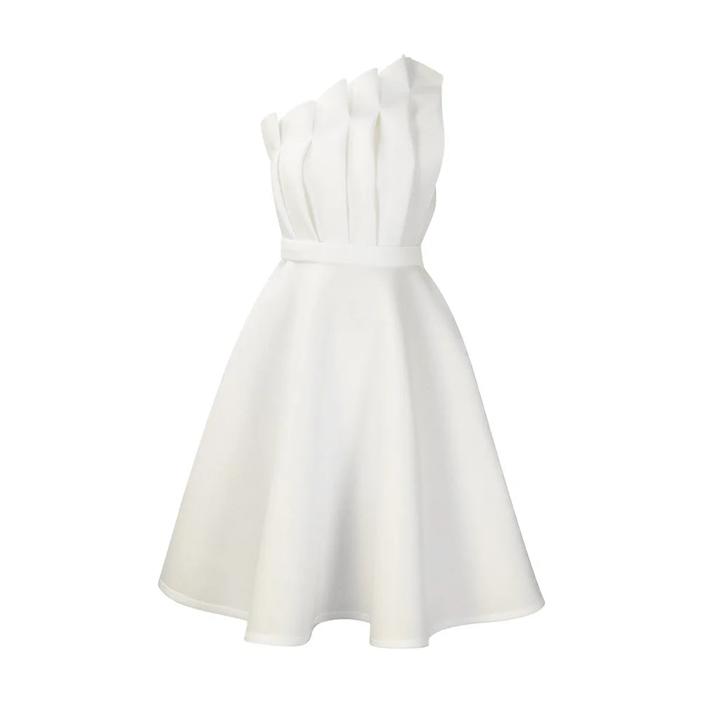 2025 New Arrival Elegant Plus Size One Shoulder Ruffle Patchwork Sleeveless Evening Party Dress