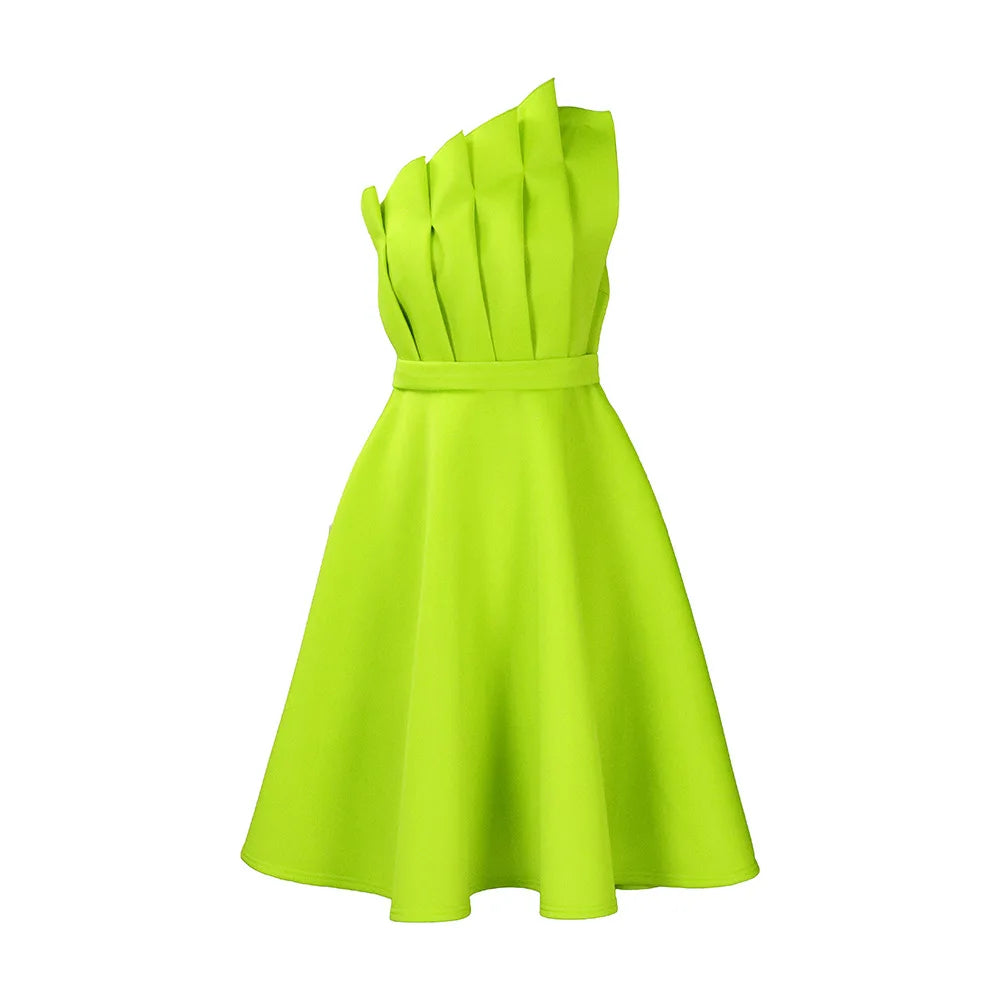 2025 New Arrival Elegant Plus Size One Shoulder Ruffle Patchwork Sleeveless Evening Party Dress