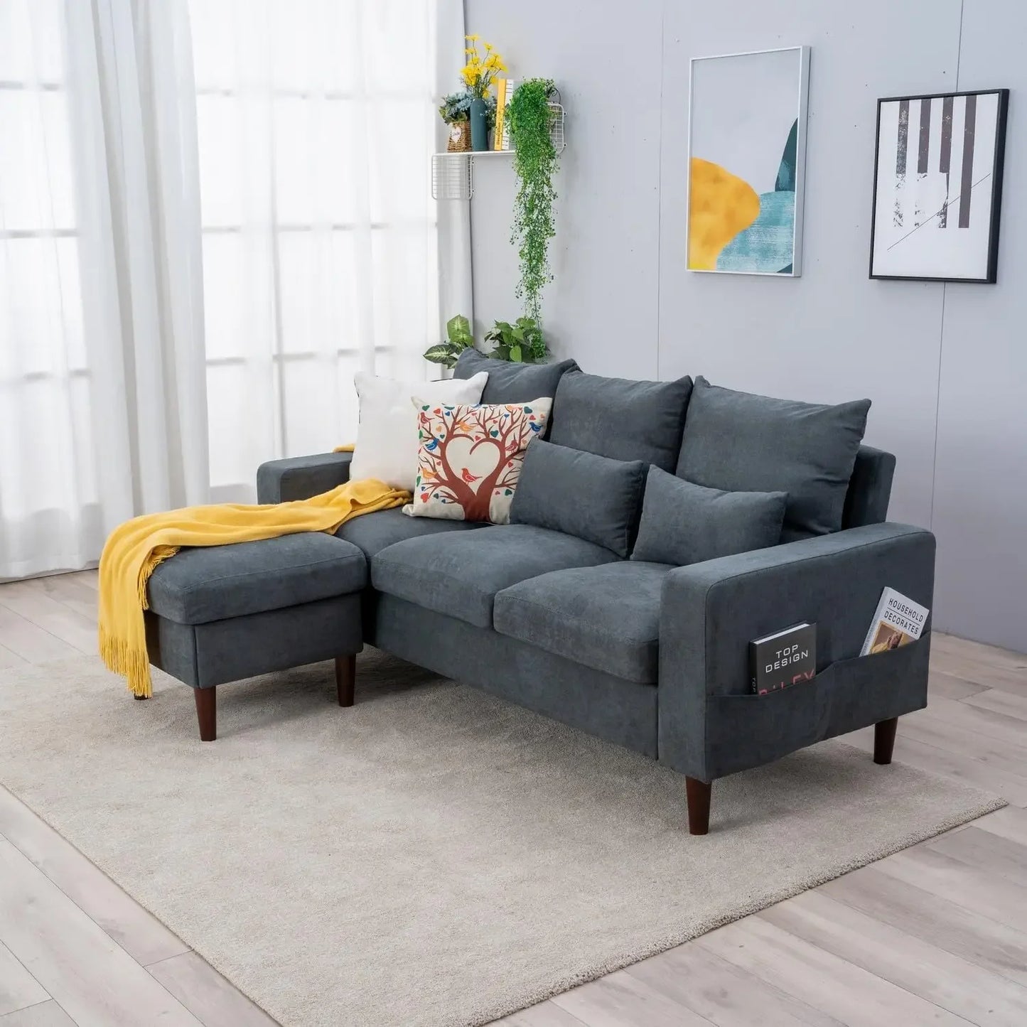 3 Seater L Shape Sofa Set with Ottoman Footstool for Small Spaces