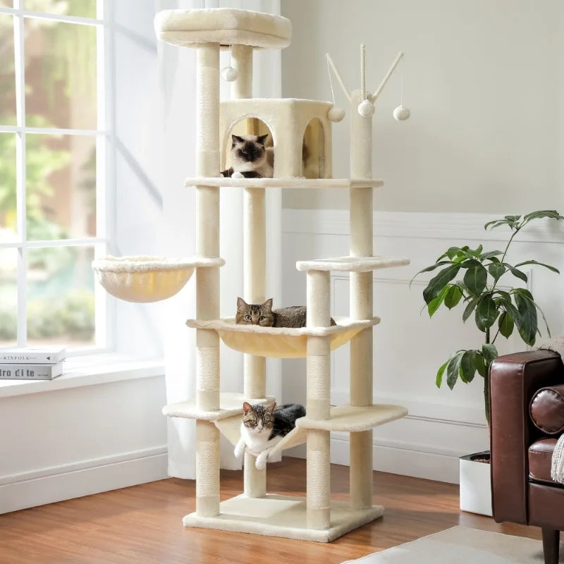 69" Cat Tree for Large Indoor Cats with Multi-Level Design