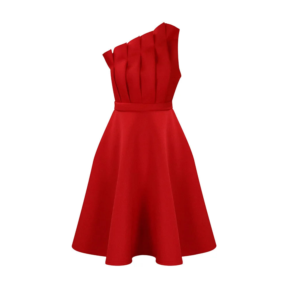 2025 New Arrival Elegant Plus Size One Shoulder Ruffle Patchwork Sleeveless Evening Party Dress