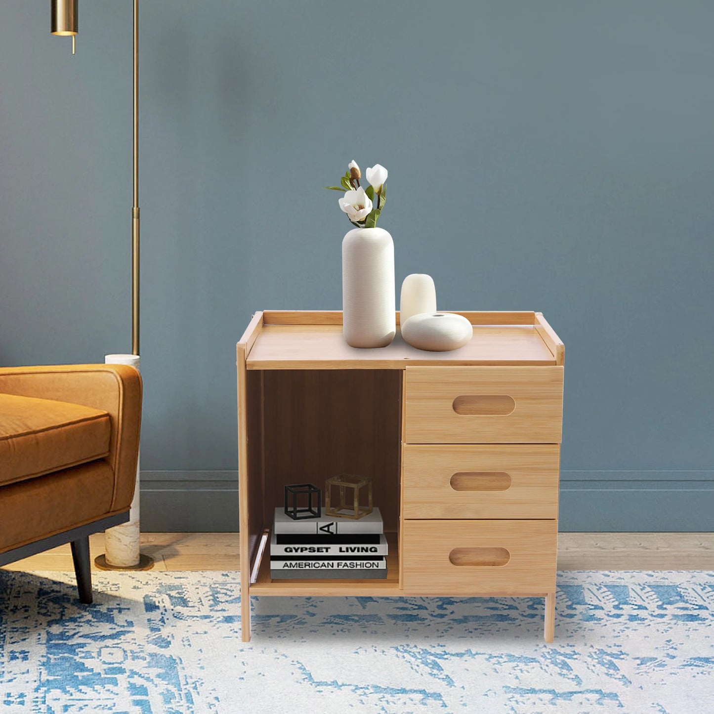 3 Drawer Modern Bamboo Nightstand