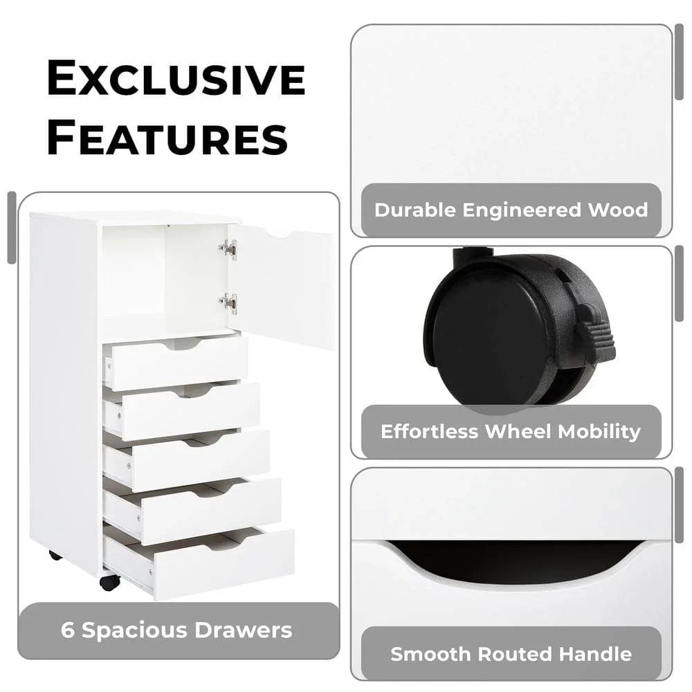 US  White, 6-Drawer with Shelf, Office File