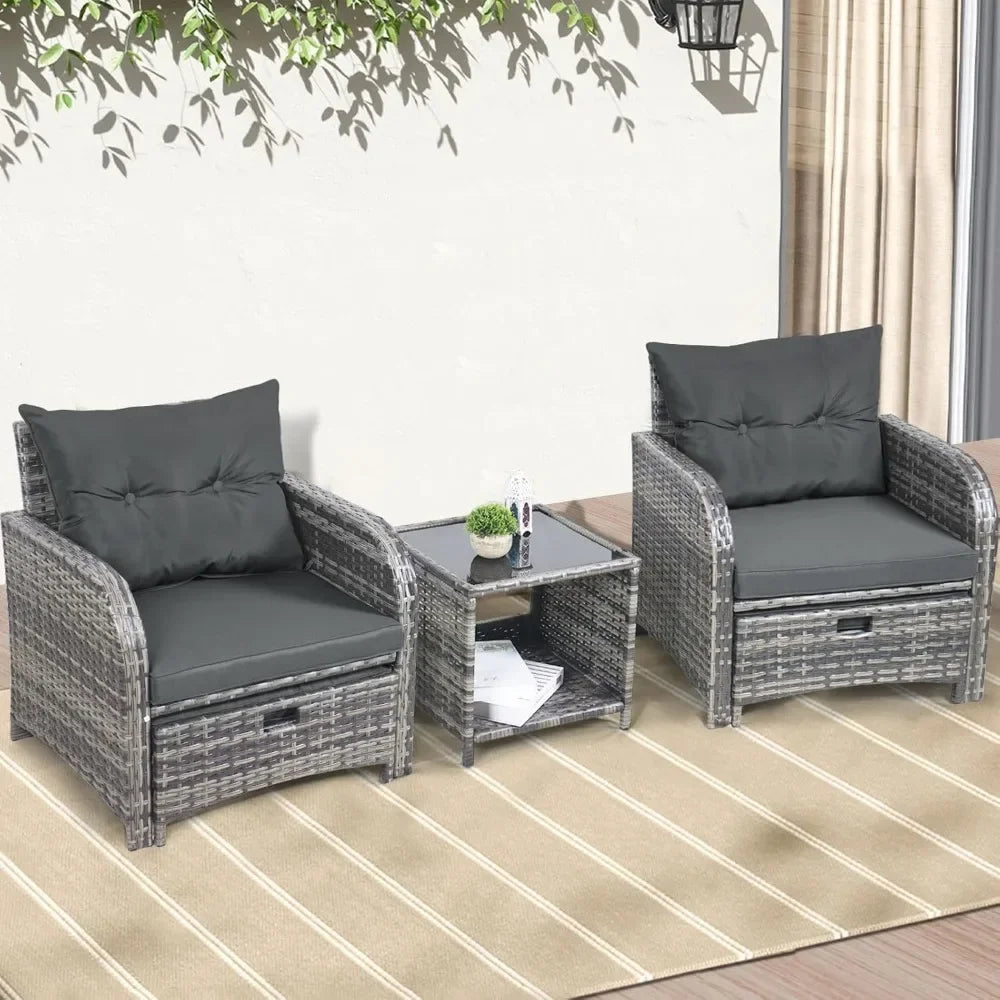 5 Pieces Wicker Outdoor Patio Chairs Set with Ottoman,