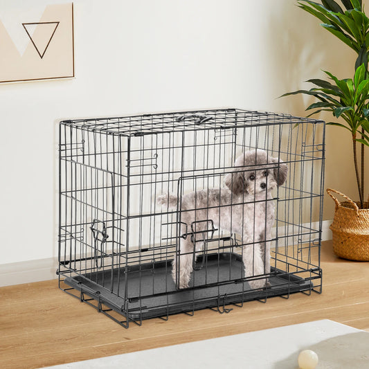 Double Door Folding Metal Wire Dog Kennel with Enhanced Security and Universal Fit