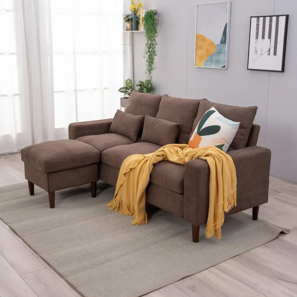 3 Seater L Shape Sofa Set with Ottoman Footstool for Small Spaces
