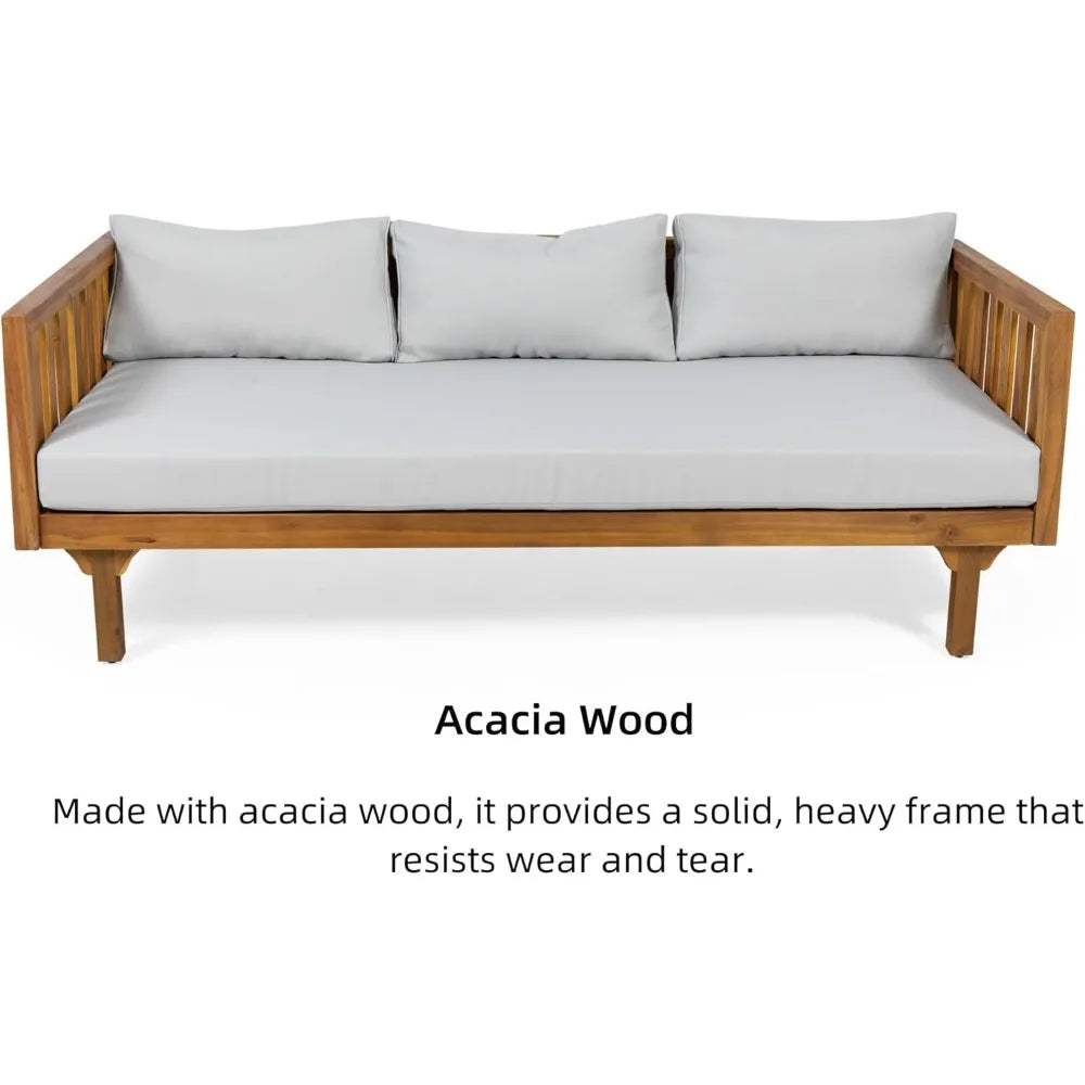 Outdoor 3 Seater Daybed, Acacia Wood Day Bed Couch Sofa