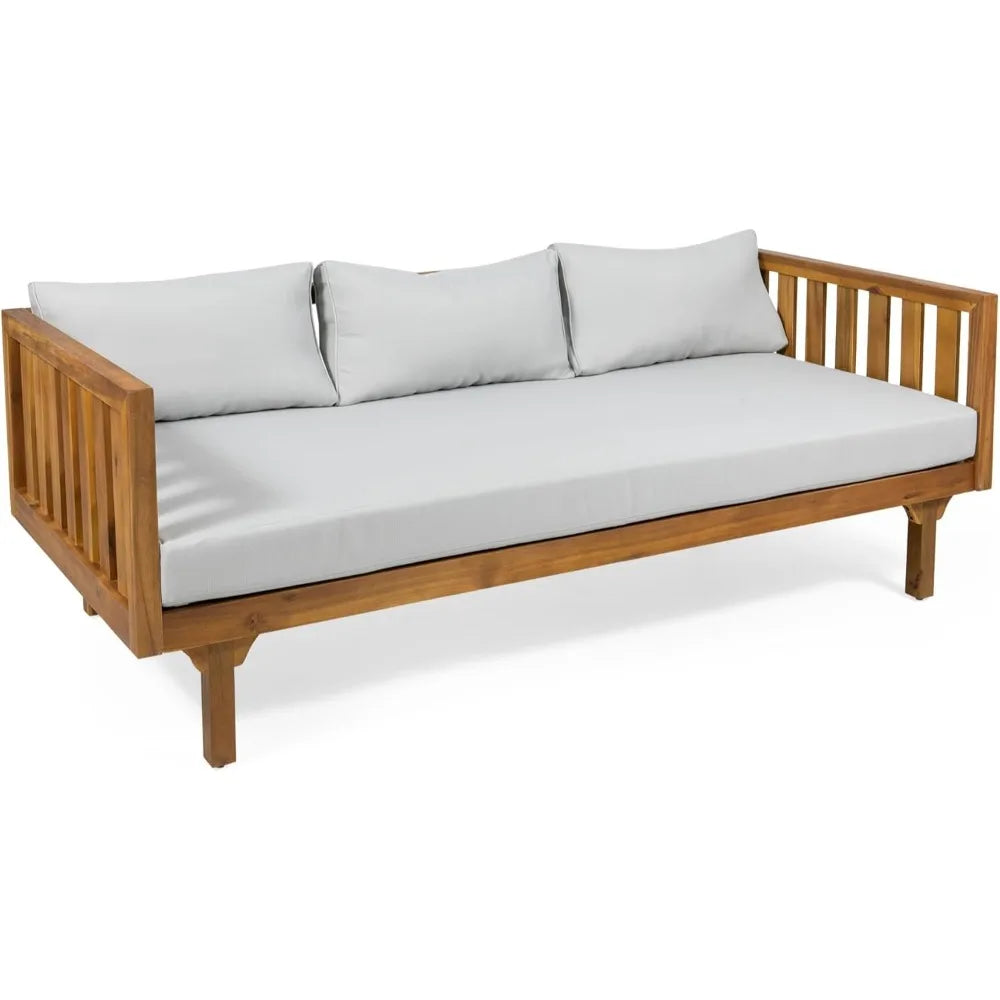 Outdoor 3 Seater Daybed, Acacia Wood Day Bed Couch Sofa