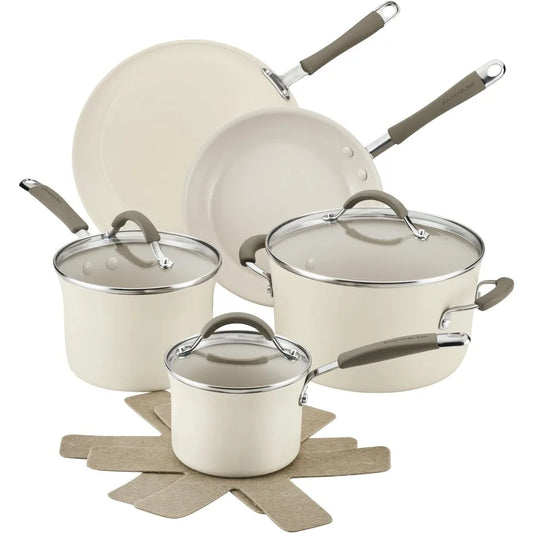 Cucina Ceramic Nonstick Pots and Pans Set with Saucepans,