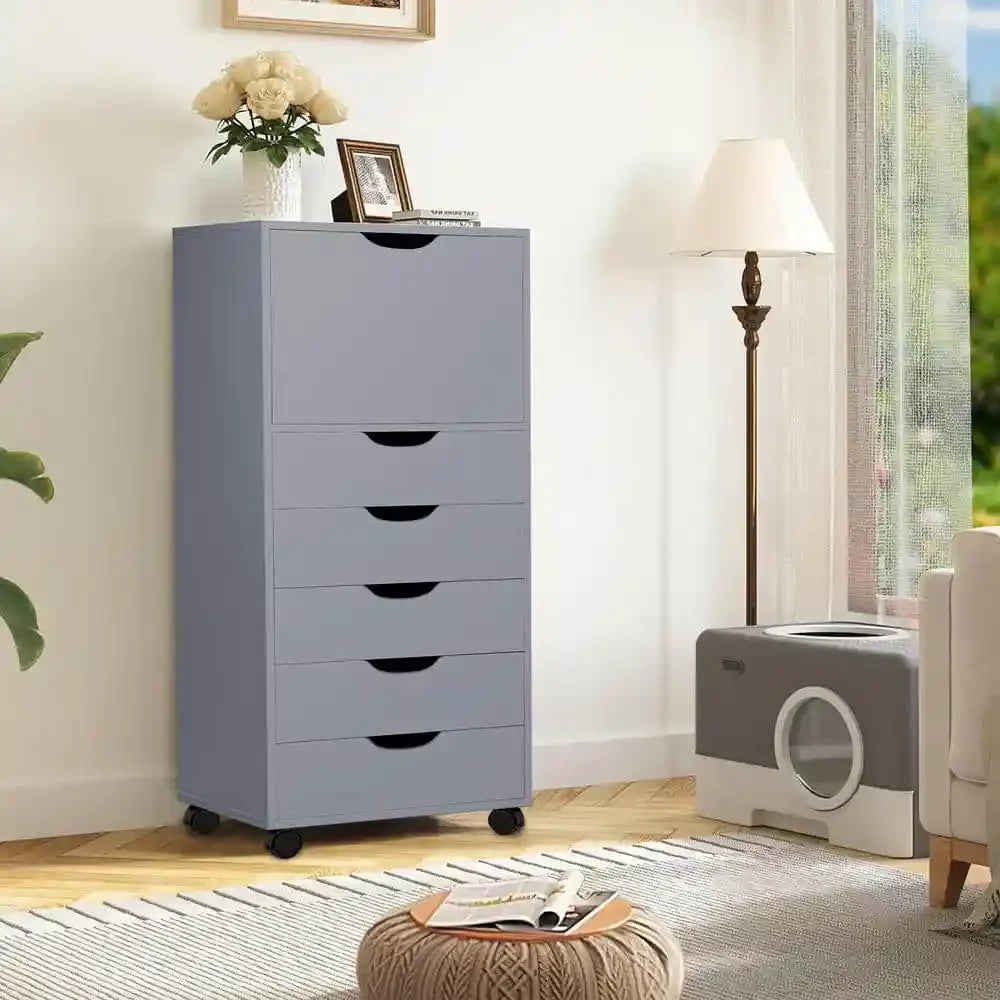 US  White, 6-Drawer with Shelf, Office File