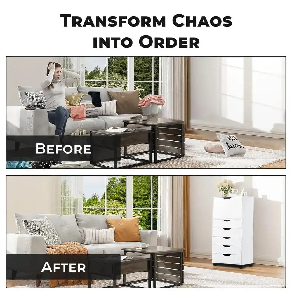 US  White, 6-Drawer with Shelf, Office File