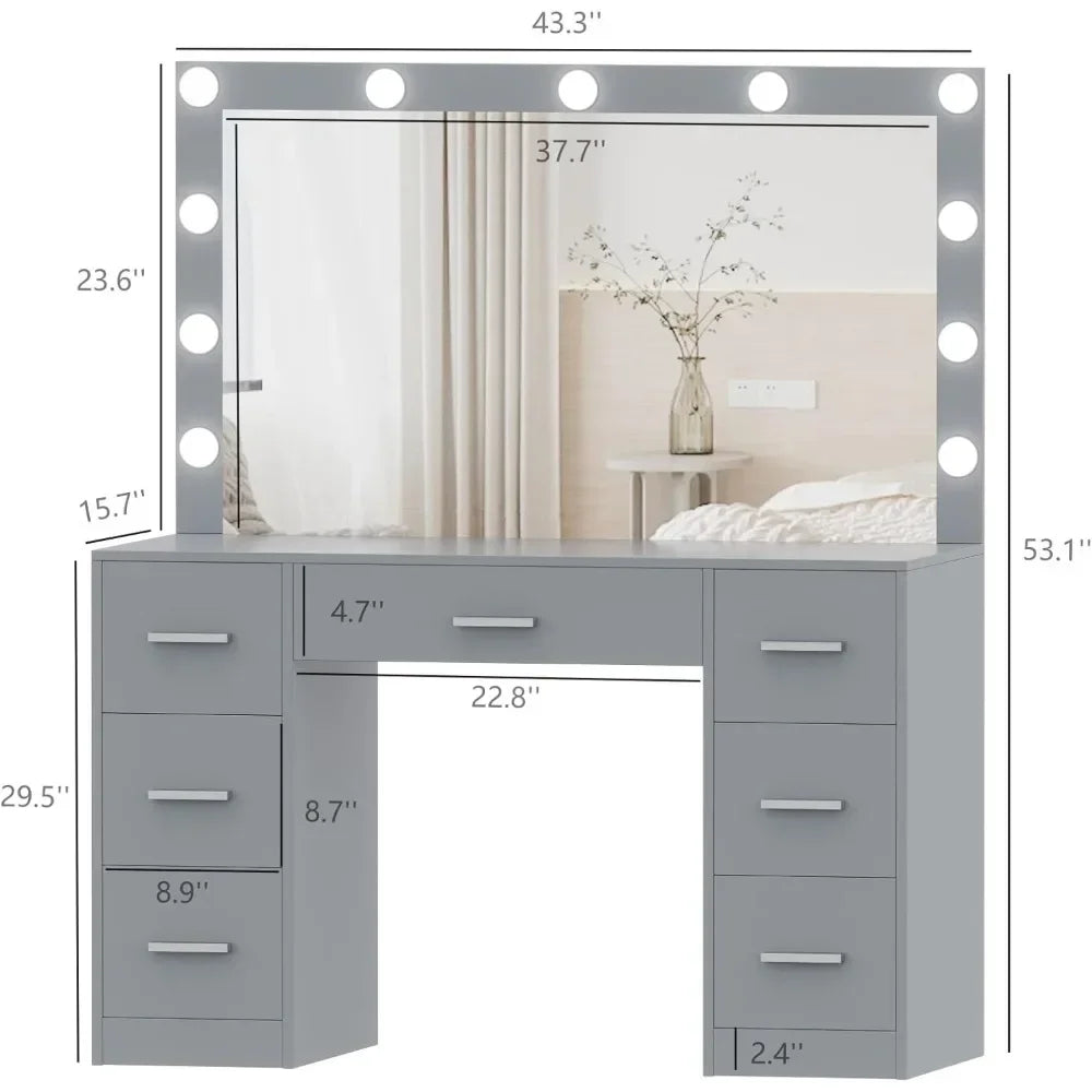 Vanity Desk, Lighted Mirror
