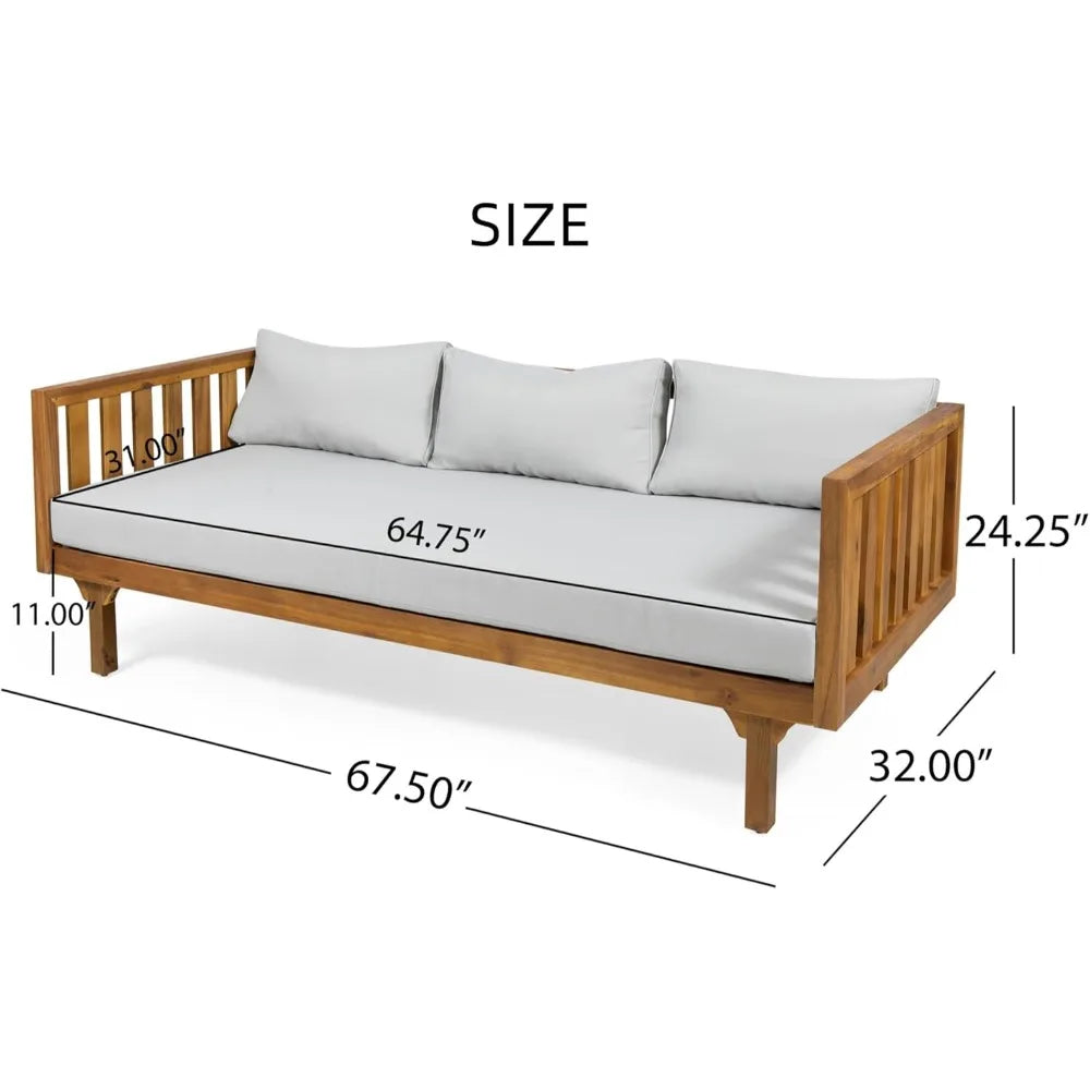 Outdoor 3 Seater Daybed, Acacia Wood Day Bed Couch Sofa