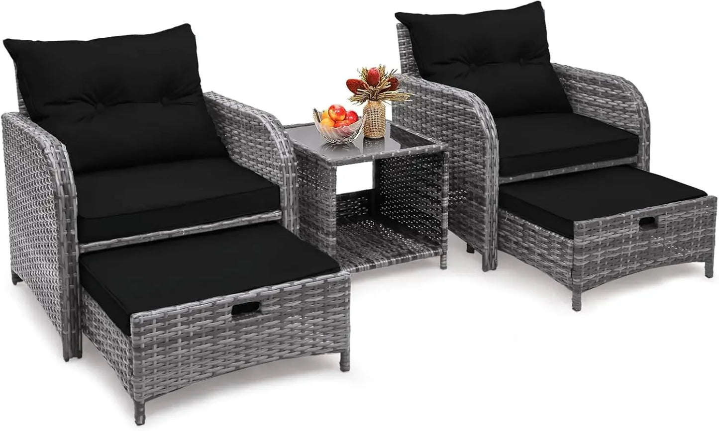 5 Pieces Wicker Outdoor Patio Chairs Set with Ottoman,