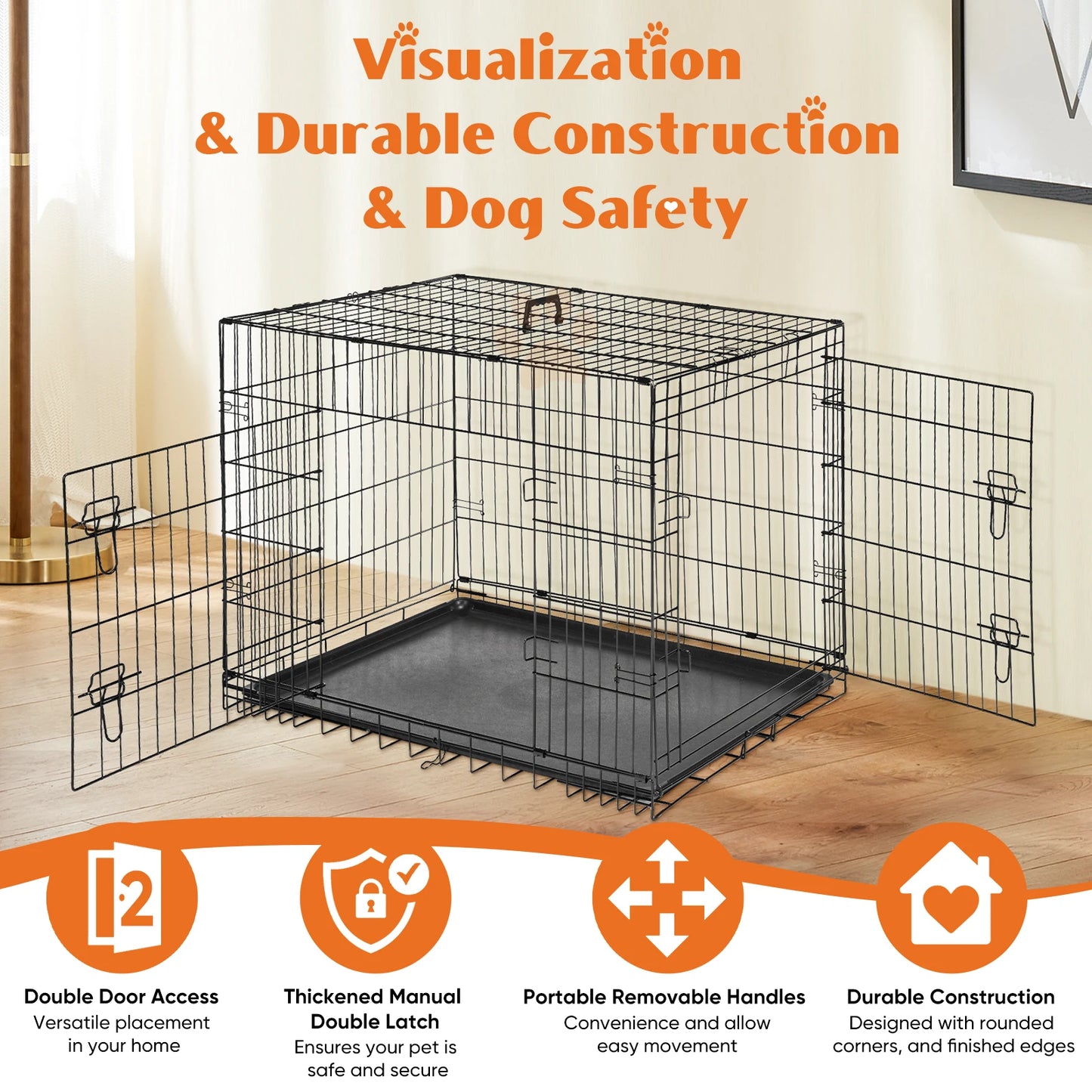 Double Door Folding Metal Wire Dog Kennel