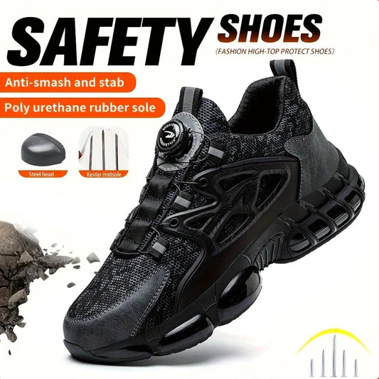 Slack Stab Proof Work Shoes With Elastic Buttons And Lace Up
