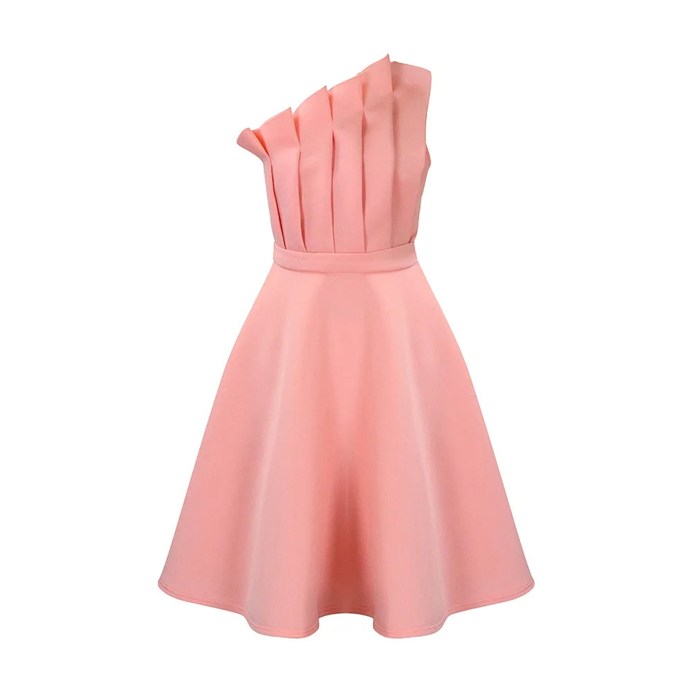 2025 New Arrival Elegant Plus Size One Shoulder Ruffle Patchwork Sleeveless Evening Party Dress