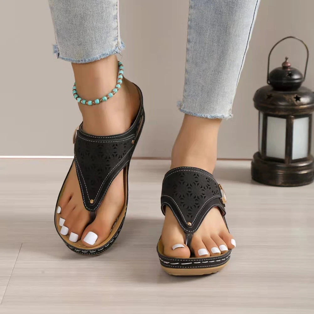 Women Orthopedic Casual Wedge Sandals Breathable Thick Sole Beach Shoes Comfortable Clip Toe Sandals for Outdoor Travel