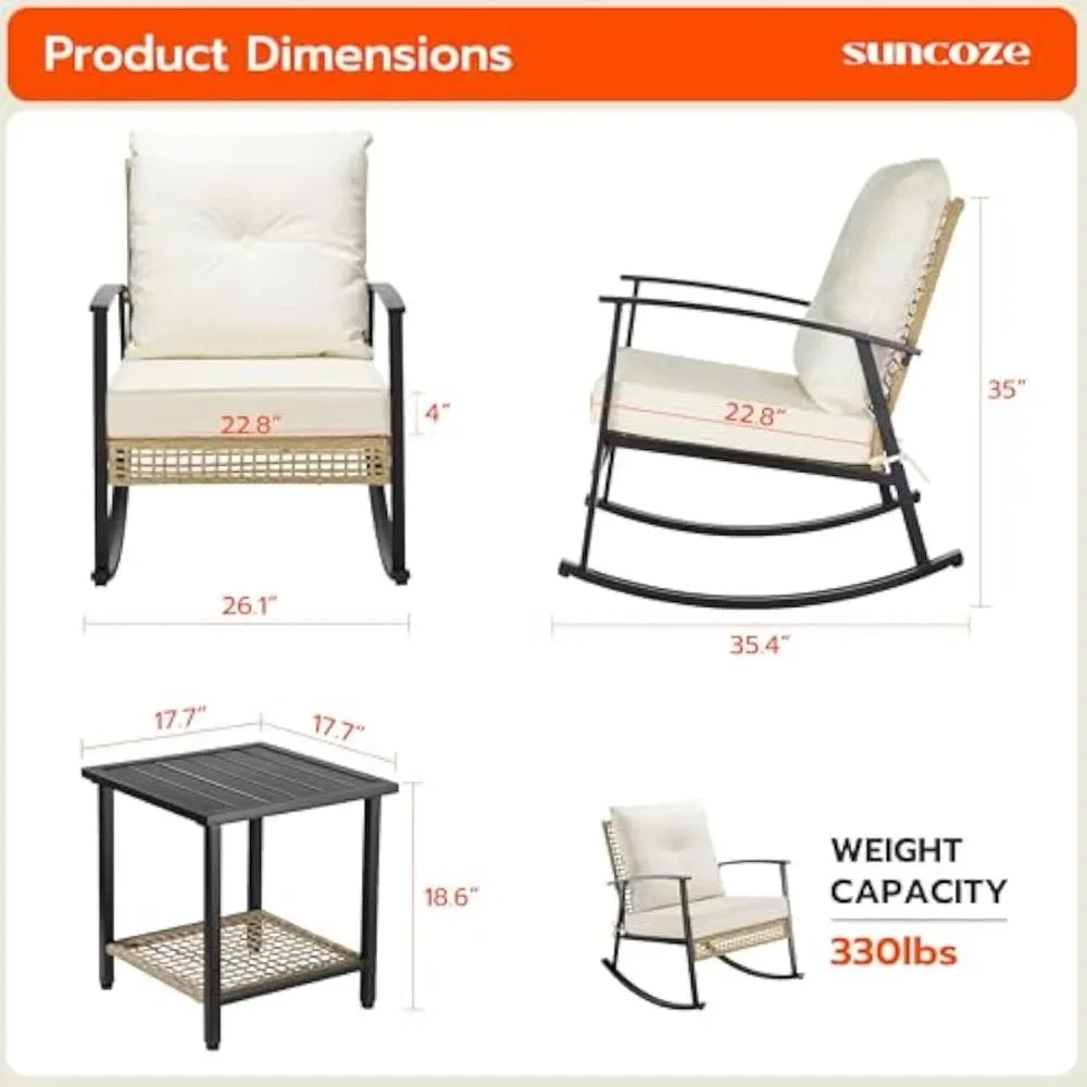 3 Piece Patio Furniture Set, Outdoor Rocking Chairs